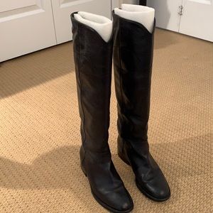 Chanel Black Tall Leather Riding Boot with interlocking CC Logo IT 36